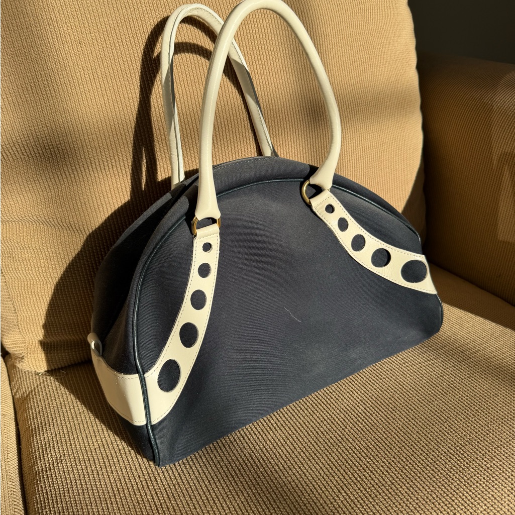 Longchamp Bowler Chic Navy And Cream Shoulder Bag. Offer 25%Off